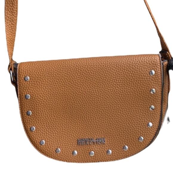Kenneth Cole Reaction Crossbody Purse Brown Leather with Silver Studs - Picture 1 of 11